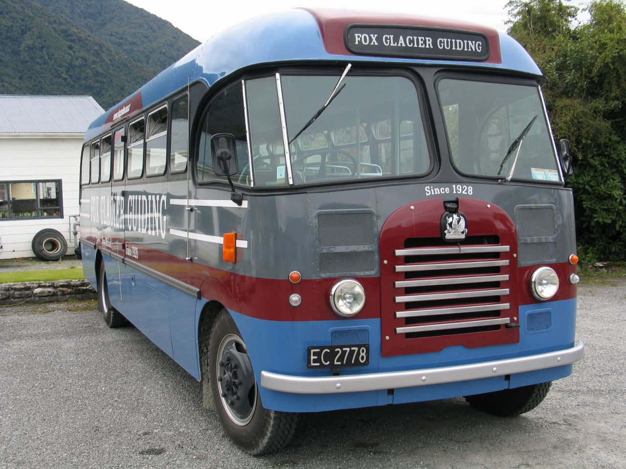 fotka / image obecni bus ve Fox Glacier, New Zealand